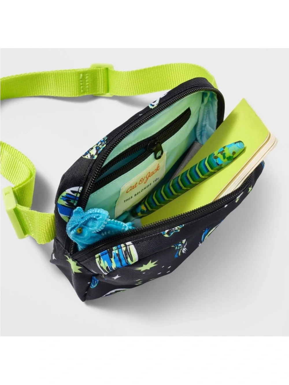 Cat & Jack Black Space Print Belt Bag with Neon Green Accents